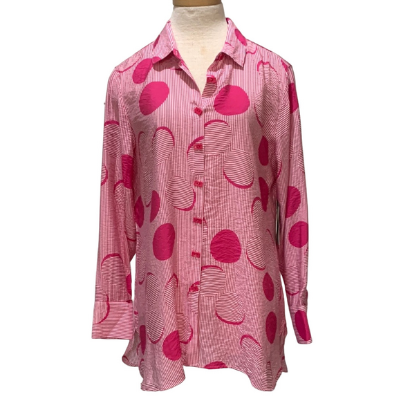 Multiples Tops - Multiples sz M pink and white patterned button down top NWT